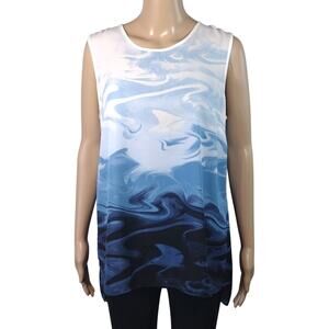 Vince Camuto Blue White Marble Abstract Swirl Pattern Flowy Tank Top Size M